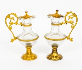 Antique Pair of French Ormolu & Glass Ewers 19th Century