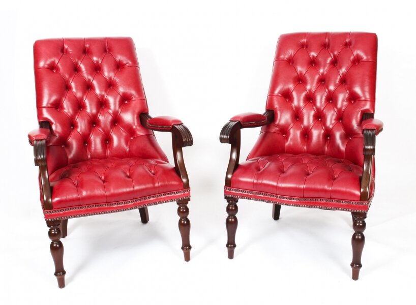 Pair English Handmade Carlton Leather Desk Chairs Gamay | Ref. no. 05380c | Regent Antiques