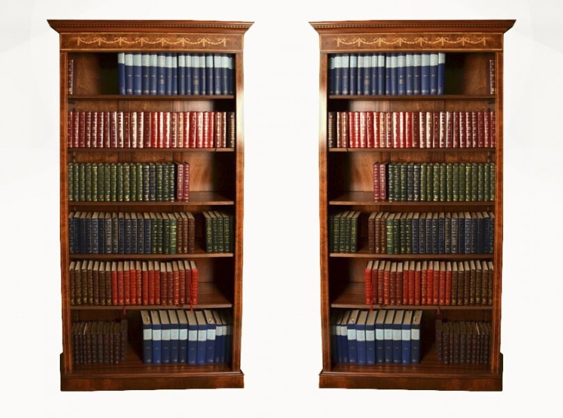 Bespoke Pair Sheraton Style Burr Burr Walnut Open Bookcases | Ref. no. 05519a | Regent Antiques