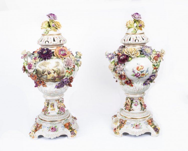 Beatiful Pair Dresden Hand Painted Porcelain Vases | Ref. no. 05719 | Regent Antiques