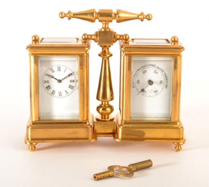 Miniature Brass Carriage Clock Barometer | Ref. no. 05720 | Regent Antiques