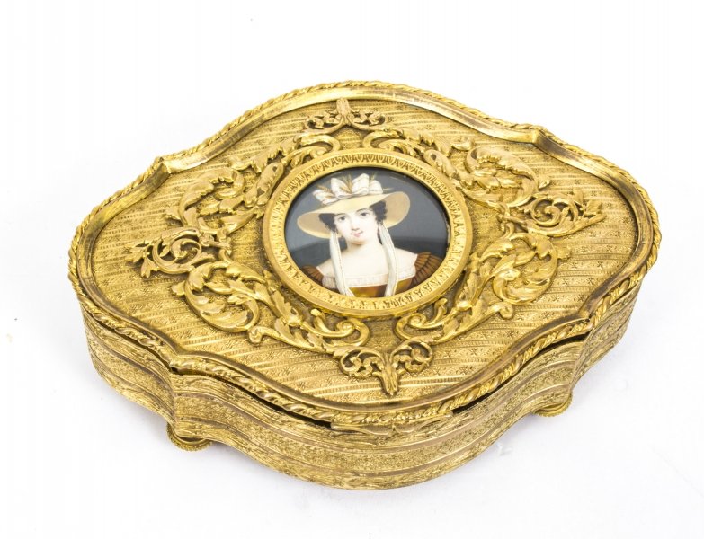 Antique Gilt Bronze Jewellery Casket & Miniature  c.1870 | Ref. no. 07975WI | Regent Antiques