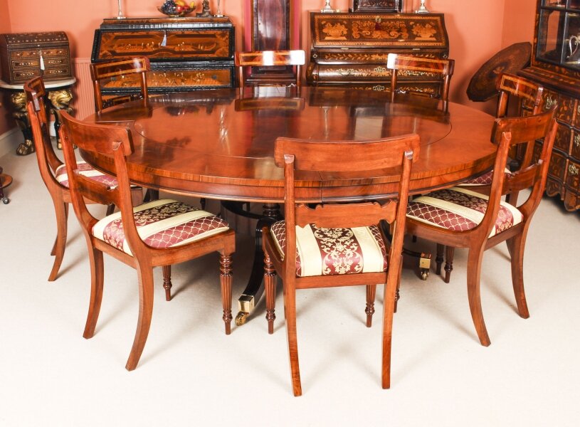 Bespoke 7ft Regency Flame Mahogany Jupe Dining Table & 8 chairs 21st C | Ref. no. 09979b | Regent Antiques