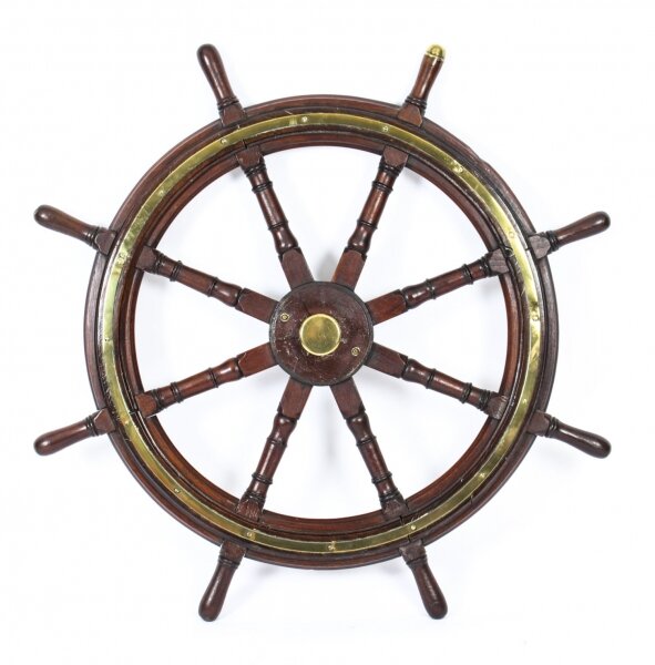 Antique 4ft Diam Teak and Brass Set 8-Spoke Ships Wheel C 1880 19th Century | Ref. no. A1650 | Regent Antiques