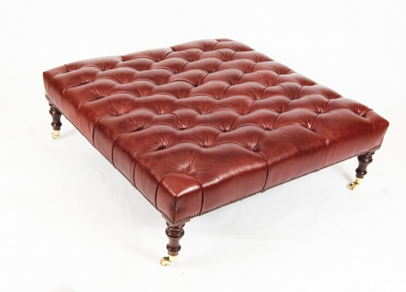 Bespoke Large Leather Stool Ottoman Coffee table  109x109cm | Ref. no. A2714 | Regent Antiques