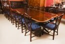 Vintage 13 ft Three Pillar Mahogany Dining Table and 14 Chairs 20th C