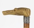 Antique Walking Stick Cane with Carved Greyhound Handle Dated 1874 19th C