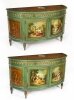 Antique French Painted Demi Lune Cabinets Commodes 20th C