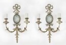 Antique Pair Silver Plate Jasperware twin branch wall lights sconces C1900