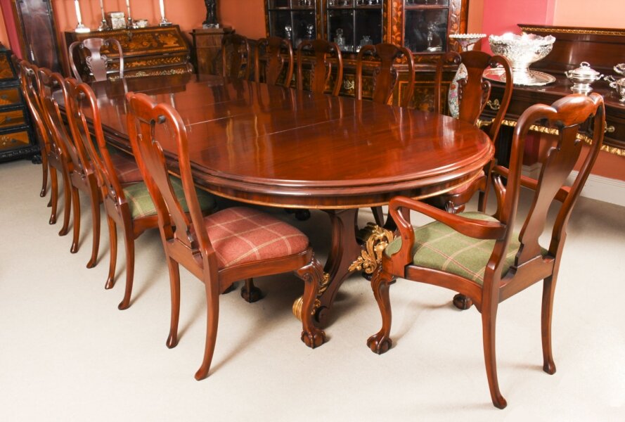 Fabulous Antique Dining Table, Set Of 12 Antique Dining Room Chairs