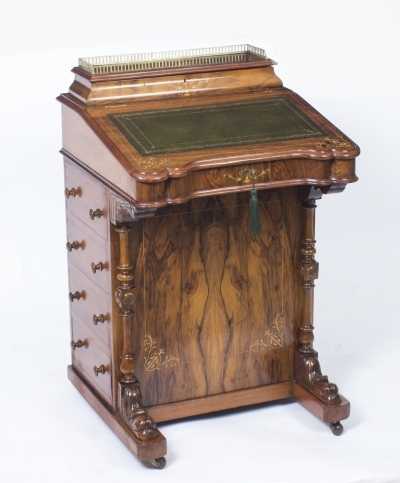 Antique Victorian Burr Walnut Inlaid Davenport Desk 19th C Ebay