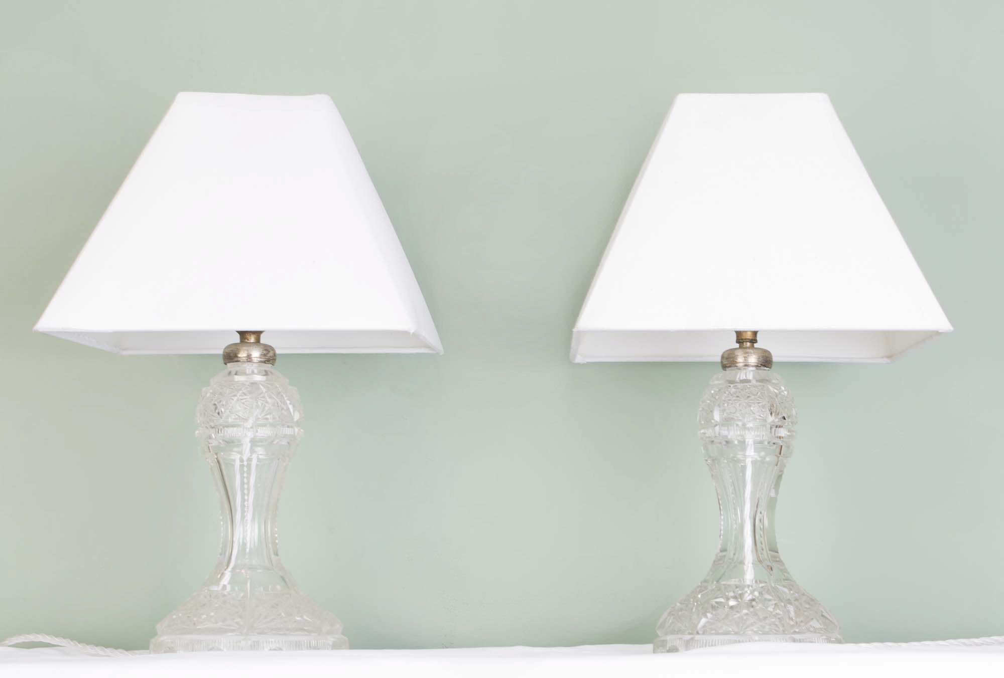 Antique Pair Of Art Deco Cut Glass Lamps C 1930 Ref No 03558
