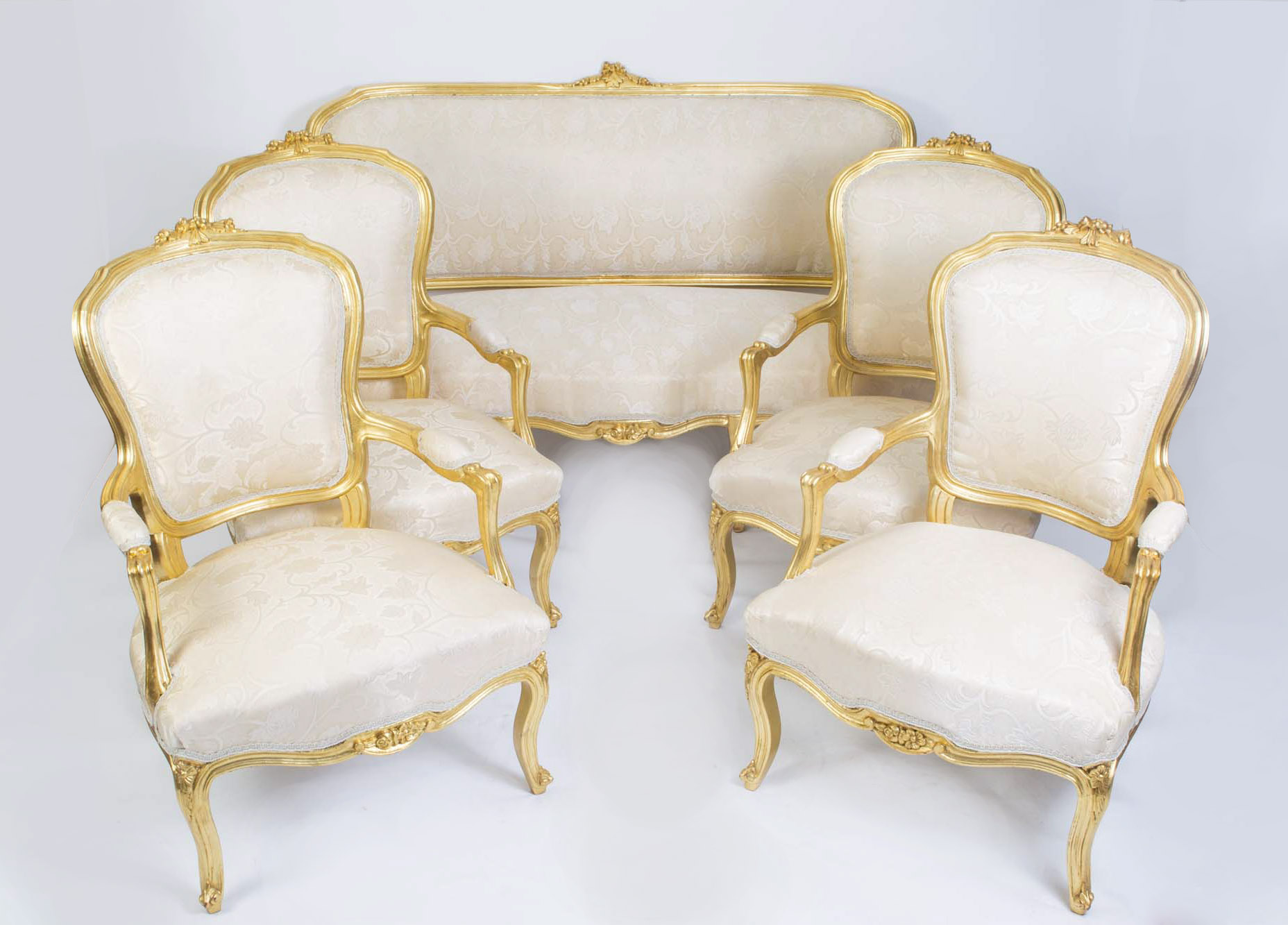 French Louis Xv Style Giltwood Sofa 4 Armchairs Ref No 04064