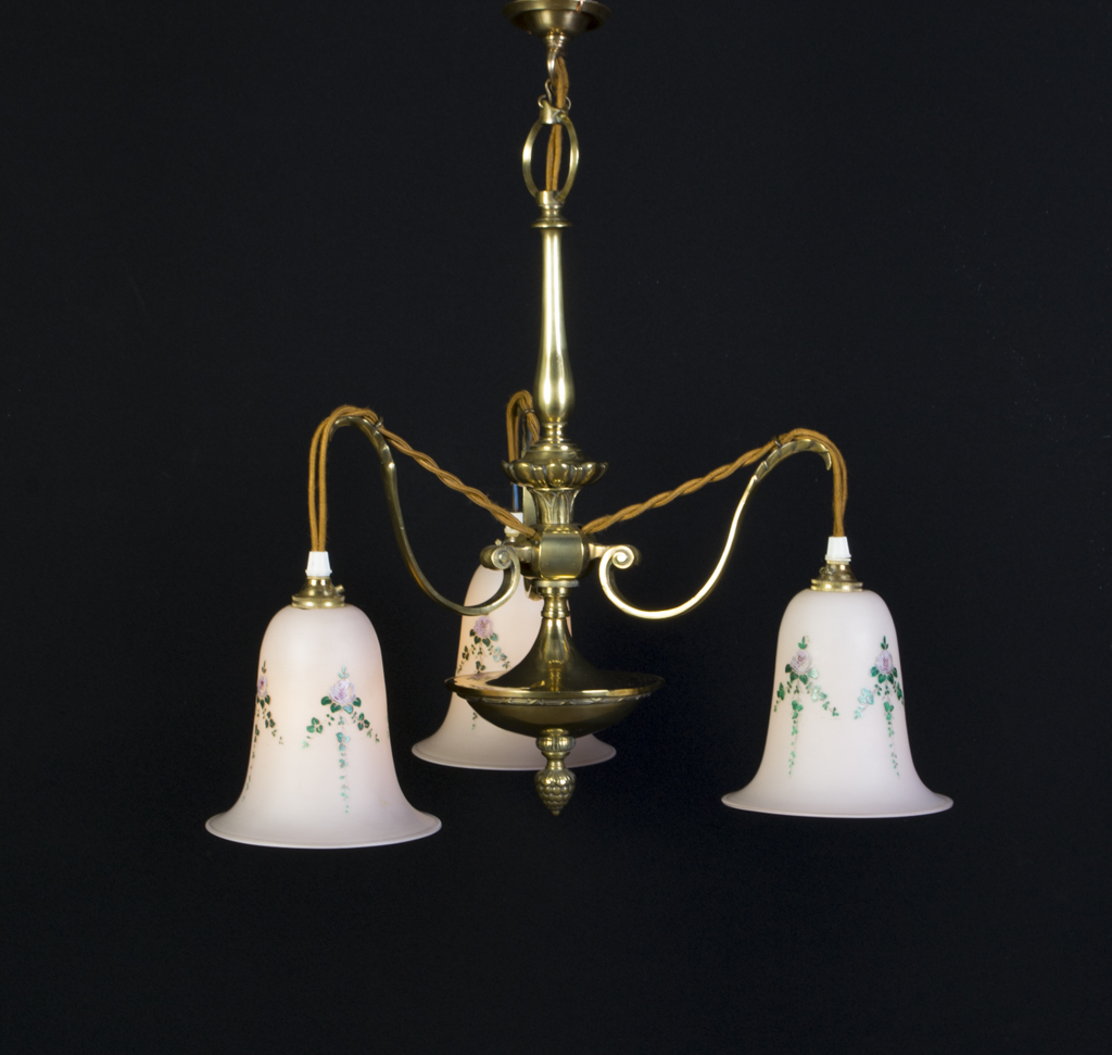 Antique Art Nouveau 3 Light Brass Chandelier C 1920 Ref No 06211