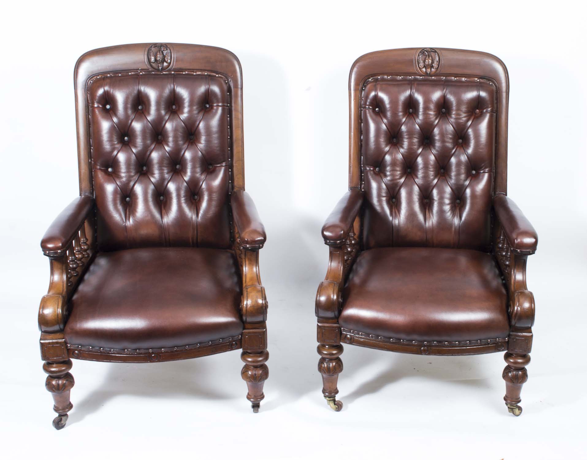 Antique Pair Of English Leather Armchairs C - Antique Pair English Victorian Leather Armchairs antique pair of english leather armchairs c - antique pair english victorian leather armchairs