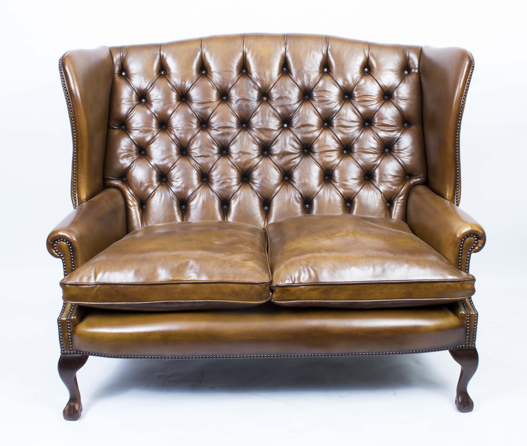 . English Leather Chippendale Club Settee Sofa Cognac . english leather chippendale club settee sofa cognac