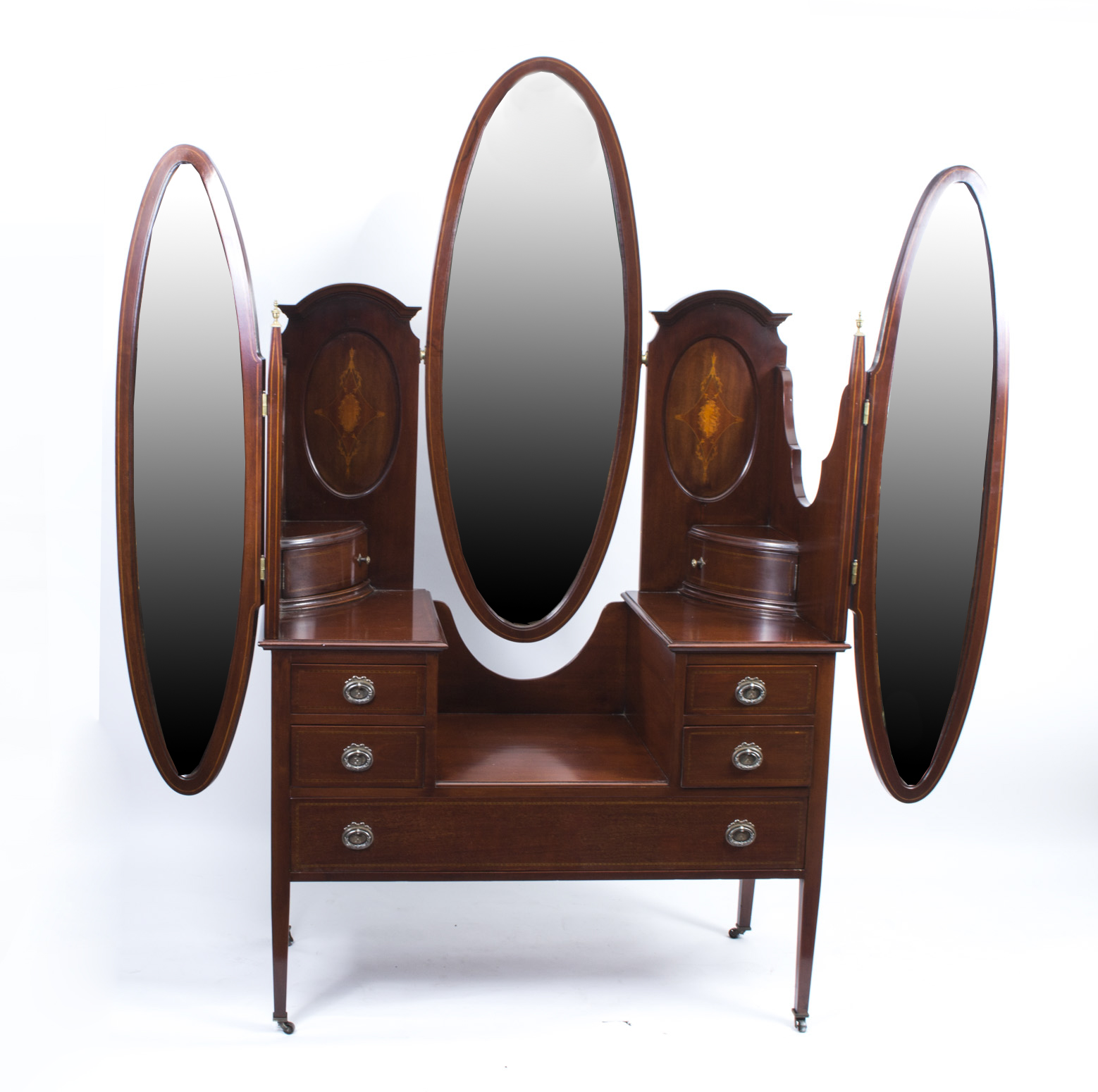 Antique Edwardian Mahogany Triple Mirror Dressing Table C 1900
