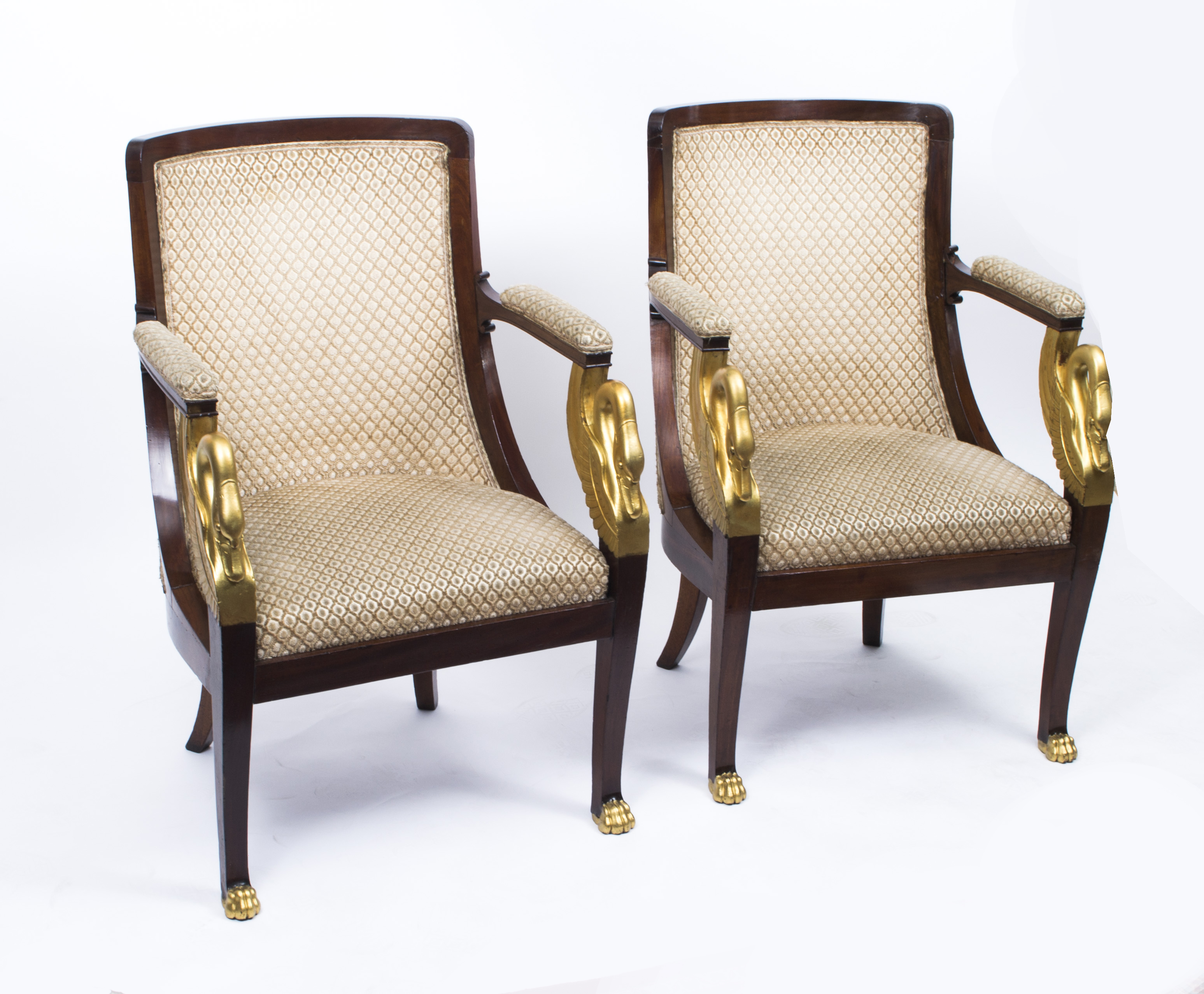 Antique Pair Empire Gilded Swan Neck Gany Armchairs C 1820 Ref Antique Pair Empire Gilded Swan Neck Gany Armchairs C 1820 Ref No 07208