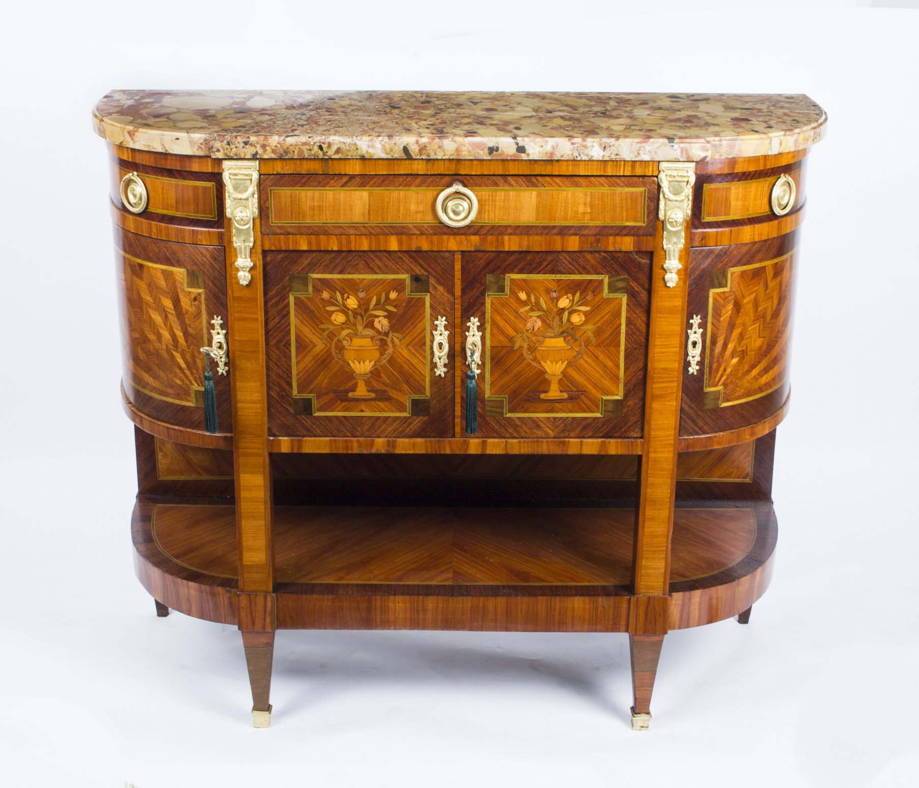 Credenza A Stunning Marble topped and gilded 19th Century Marquetry French Credenza. 
