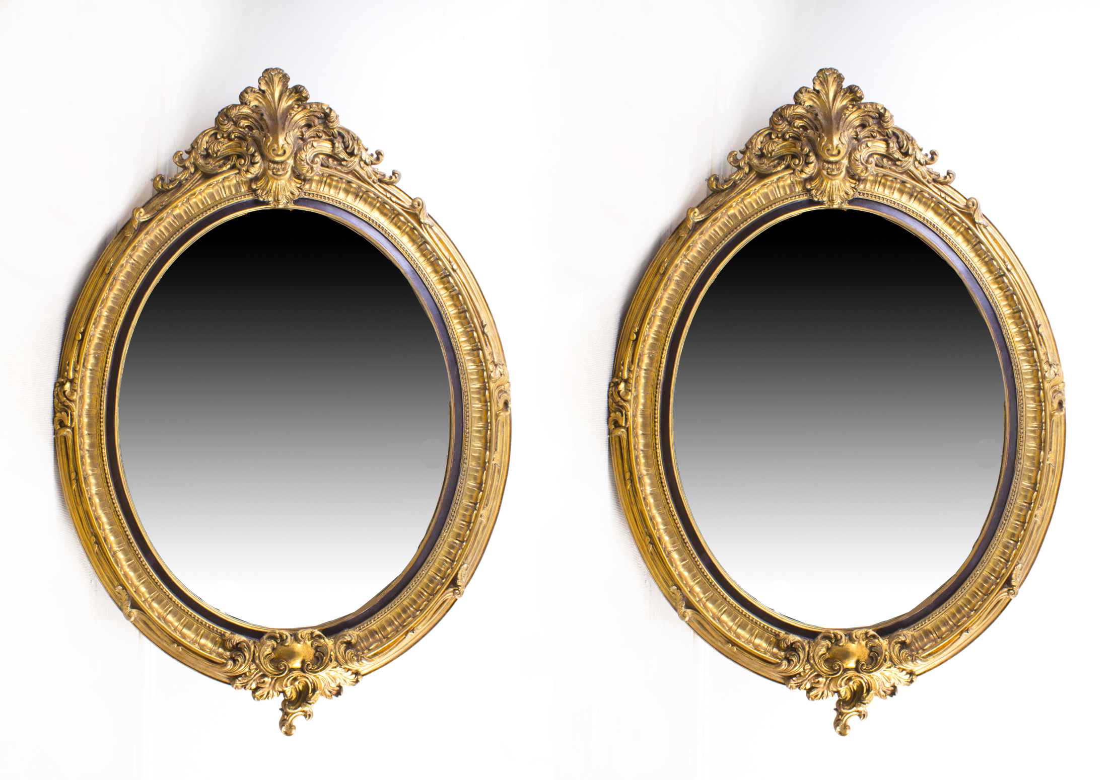 Pair Beautiful Large Rococo Style Gilded Oval Mirrors 150 x 103 cm  Ref. no. 07787a