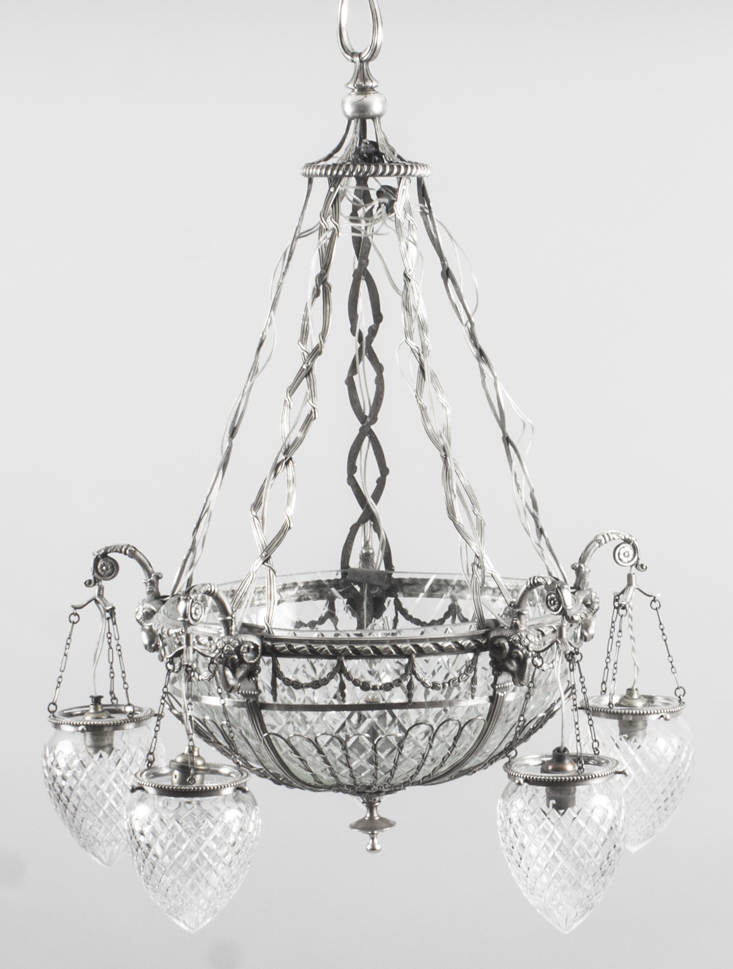 Antique French Empire Revival Silver Plated Chandelier Circa 1920