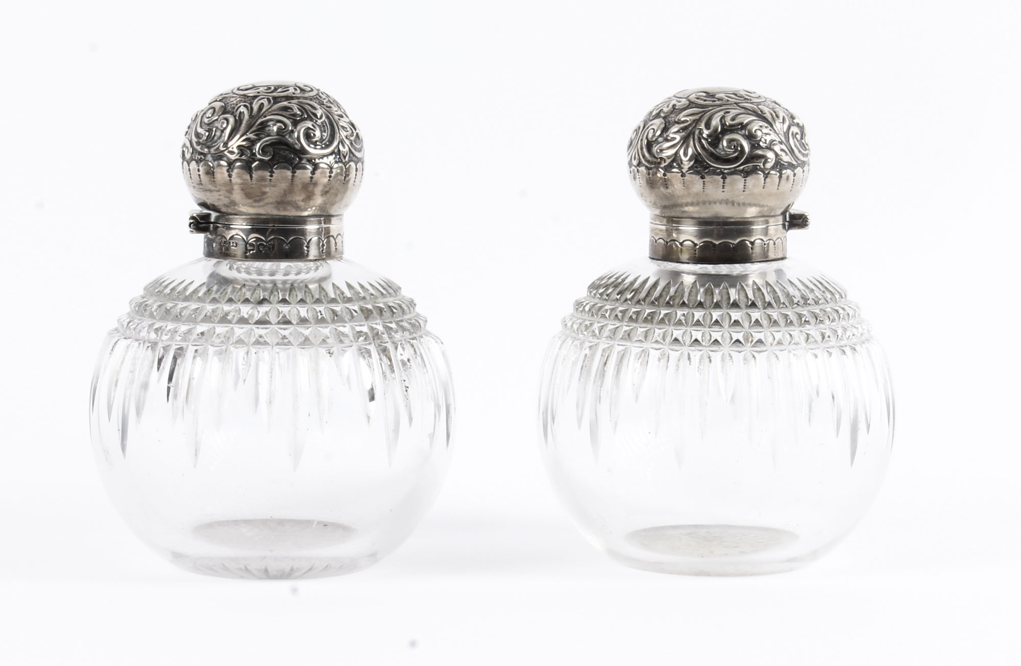 Antique Pair of Sterling | Ref. no Cut Glass Perfume Bottle