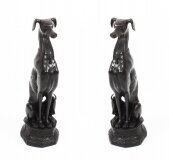 Vintage Pair of Large Art Deco Revival Bronze Seated Dogs 20th C