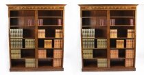 Bespoke Pair Sheraton Revival Inlaid Walnut Open Bookcases