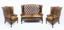 Bespoke English Hand Made 3 x Leather Suite Chippendale Hazel