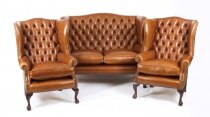 Bespoke English Hand Made 3 x Leather Suite Chippendale Bruciato