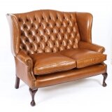 Bespoke English Leather Chippendale Club Settee Sofa Bruciato