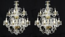 Pair of Vintage Venetian 12 Light Crystal Chandeliers 20th C
