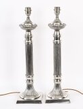 Antique Monumental Pair Silver Plated Art Deco Table Lamps 20th C