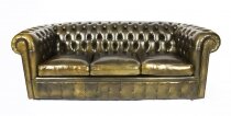 Bespoke English Leather Chesterfield Sofa Bed Olive Green
