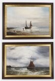 Antique Pair Oil On Canvas Seascape Paintings Gustave De Bréanski 19th Century