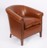 Bespoke English Handmade Amsterdam Leather Arm Chair Malt