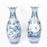 Antique Pair Japanese Meiiji Imari Blue & White Arita Porcelain Temple Vases 19C Antique Pair Japanese Meiiji Imari Blue & White Arita Porcelain Temple Vases 19C