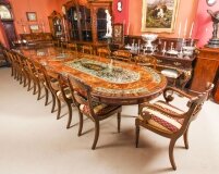 Bespoke 17ft Dining Table, Pewter, Lapis Lazuli & Agate Inlaid & 16 Chairs