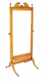 Antique Edwardian Satinwood Marquetry Inlaid Cheval Mirror 