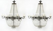 Antique Pair Louis Revival 20 light Ballroom Cut Crystal Tent Chandeliers c1920