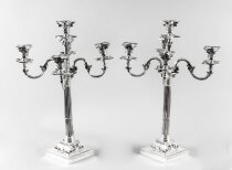 Antique Pair Victorian Silver Plated Five Light Candelabra by Elkington 19th C