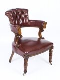 Antique Victorian Oak Leather Desk Chair Tub Chair 