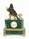 Antique Malachite Ormolu & Bronze Mantel Clock Silk Suspension Movement 19th C