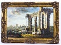 Vintage Oil Painting of Roman Temple Ruins Mid 20th C