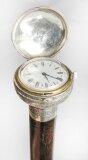 Antique French Silver & Ebonised Watch Opera Cane Walking Stick 19th C