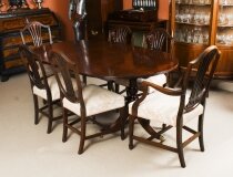 Antique Twin Pillar Regency Dining Table 19th C & 6 chairs by Tilman