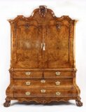 Antique Dutch Burr Walnut Bombé Cabinet Armoire 18th Century