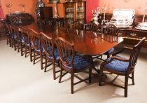 Vintage Arthur Brett Three Pillar Mahogany Dining Table 16 Chairs 20th Century