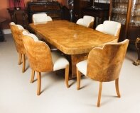 Antique Art Deco Burr Walnut Dining Table & 6 Cloud Back Chairs C1920