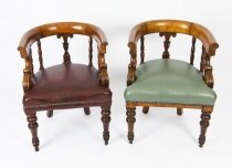 Antique Victorian Pair Mahogany Library Armchairs 19th C